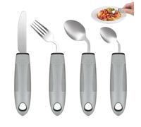4 Pezzi Set Di Posate Per Parkinson, Posate Con Manico Spesso, Set Posate Parkinson Ergonomiche, Angolatura 42° Posate Per Malati Di Parkinson Per Artrite Disabili, Persone Anziane Parkinson (Grigio)