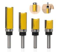 4 pezzi Set di Punte per Fresatura Legno Gambo 8mm, Fresa a Copiare con Codolo da 8 mm, Frese per Legno, Set Frese con Cuscinetto per Spianare Legno Professionali