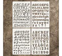 4 pezzi Set di Stencil per lettere e numeri per fai da te - Modelli in plastica riutilizzabili per legno, parete, tela, mobili, tessuti, cartelli e scrapbooking, Torna a scuola, Forniture scolastiche 