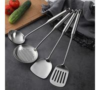 4 pezzi Set di Utensili da Cucina,spatola wok in acciaio inossidabile 304, mestolo, scolapasta e spatola,Lavabile in Lavastoviglie,per uso domestico, hotel, ristorante(Manico Rotondo)