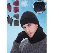 4 pezzi Set Invernale Uomo e Donna Composto da Berretto Nero, Sciarpa, Guanti Touch Screen, Cappello Lavorato a Maglia Spesso con Copertura Facciale, Scalda Collo Balaclava Maschera da Sci per Climi F
