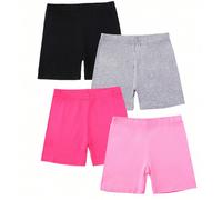 4 pezzi/set Pantaloncini da danza e equitazione per ragazze, pantaloncini aderenti da bici, multicolore per bambini 8-12Y,2-3Y,12-16Y,3-8YColore unicoPoliestere