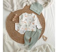 4 pezzi Set pigiama neonato in cotone con pantaloni a zampa, cappello, bavaglino, maglia a girocollo con simpatico motivo a dinosauri 6-9M,0-1M,1-3M,3-6MAnimaleTessuto
