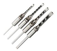 4 Pezzi Set Punte per Foro Quadrato in Acciaio Legato | Compatibile Trapano a Colonna e Accessori Mortasa, per Legno e Tavole, Finitura Argento
