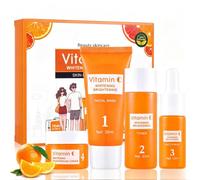 4 Pezzi Set skincare vitamina C viso illuminante idratante, Kit bellezza vitamina C pelle opaca che migliora l’elasticità cutanea, ideale per la routine quotidiana e regali per donna