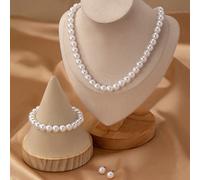 4 pezzi/Set Stile semplice ed elegante, false perle in collana, braccialetto e orecchini, gioielli adatti per cena, incontri, raduni, feste, da abbinare agli abiti e agli accessori Tagli UnicaPMMA