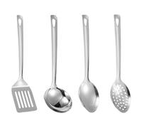 4 Pezzi Set Utensili Cucina Acciaio Inox, 27 cm Mestoli Cucina, Cucchiaio da Cucina con Manico Lungo, Set da Cucina Tra Cui Minestra, Mestolo Forato, Spatola Forata, Spatola da Frittura Solida