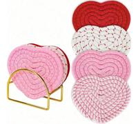 4 pezzi Sottobicchieri a forma di cuore fatti a mano per San Valentino, rosa e rossi, antiscivolo e assorbenti, ideali per decorazione casa, ristoranti, tè, caffè, bar 4 pezzi,1 pezzo rosa,2 pezzi ros