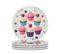 4 pezzi Sottobicchieri per bevande a forma di cupcake, caramelle, cuori, dolci, con base in sughero, sottobicchieri rotondi per tazze, tappetino di protezione da tavolo per diversi tipi di tazze