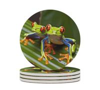 4 pezzi Sottobicchieri per bevande a forma di rana dagli occhi rossi, sottobicchieri in ceramica con base in sughero, set di sottobicchieri assorbenti rotondi, tappetino di protezione da tavolo per va