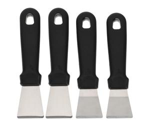 4 Pezzi Spatola Rompighiaccio per Frigorifero in Acciaio Inox e PP, Nera | Set, Lama Dritta e Sagomata, Impugnatura Comoda, per Finestre e Filtri Olio