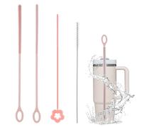 4 Pezzi Spazzola in Silicone per Cannuccia, Scovolino per Cannucce Riutilizzabile 6+9 mm, Spazzola per La Pulizia Della Cannuccia con Manico Antiscivolo per Cannucce in Vetro, Metallo e Plastica Rosa