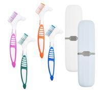 4 Pezzi Spazzolino per Dentiere, Dentiera Spazzola, Protesi Dentale Scovolino Denti, Setole Multistrato Spazzolino, Dentiera Spazzolas Portatile Con due Scatole Portaoggetti, Spazzola per Denti Falsi,