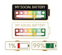 4 Pezzi Spilla Batteria Sociale Interattiva - Pin Umore con 7 Stati Animati, Design Divertente e Creativo per Abbigliamento, Regalo Ideale per Introversi (Bianco + Nero)