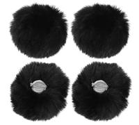 4 Pezzi Spilla Decorativa con Pompon Piccolo Nero 8cm, Ornamento a Forma di Palla Soffice per Cappelli, Zaini e Abbigliamento Fai da Te, Decorazione con Pompon Staccabile
