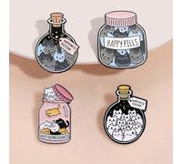 4 pezzi Spille a forma di bottiglie dei desideri per gatti, design di pillole curative "ANTIDEPRESSIVI" + "PILLOLE FELICI", strumento di consulenza psicologica/sollievo dallo stress per gli amanti dei