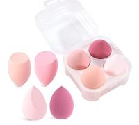 4 Pezzi Spugnette Trucco Make Up Set, Beauty Blender Spugna Fondotinta, Correttore Essence, Spugne Trucchi per Fondotinta Liquido, BB Cream, Cipria, Blush, Asciutto e Bagnato, Con scatola portaoggetti
