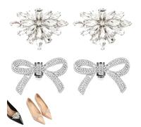 4 Pezzi Staccabili Clip Set per Scarpe per Le Donne Sposa Matrimonio,Argento Strass Fibbia per Scarpe per Ballo di Fine Anno, Feste,Fiocco Fiori Spille per Scarpe per Tacchi Alti Accessori