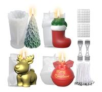 4 Pezzi Stampi per albero di Natale 3D per candele,Stampo Candela Albero di Natale,Stampo Candela Silicone Natale,Stampo silicone pigne,Pupazzo di Neve Stampi per Candele in Silicone(C)