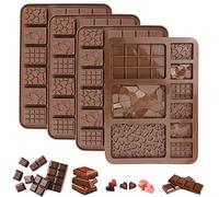 4 Pezzi Stampi per Barrette di Cioccolato, 20.4x15cm Silicone Stampi Barrette Cioccolato, Antiaderenti Stampo per Cioccolatino in Silicone, Stampo Barretta Energetica per Cioccolati, Cialde, Caramelle