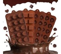 4 Pezzi Stampi Silicone Cioccolatini Marrone, Stampi Cioccolatini per Uso Alimentare Antiaderente, per Quadrati, Conchiglie, Fiori a Spirale, A Forma di Cuore con 1*Spatola per Burro, 2*Contagocce