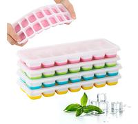 4 Pezzi Stampo Cubetti di Ghiaccio con Coperchio, Impilabili Vaschette Ghiaccio, Vassoio per Cubetti di Ghiaccio, Stampi per Ghiaccio, Base Flessibile, per Congelatore, Whisky, Cocktail