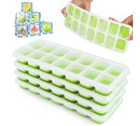 4 Pezzi Stampo Cubetti di Ghiaccio con Coperchio, Impilabili Vaschette Ghiaccio, Vassoio per Cubetti Ghiaccio, Stampi per Ghiaccio, Base Flessibile, per Congelatore, Cocktail, Whisky (Verde)