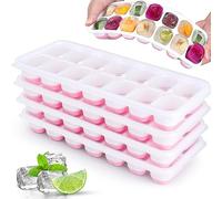 4 Pezzi Stampo Cubetti di Ghiaccio con Coperchio, JRISBO Formine Cubi Ghiaccio Silicone 100% Senza BPA Certificato LFGB, Impilabili Vaschette Ghiaccio per Cocktail, Facili da Rilascio (Rosa)