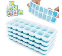 4 Pezzi Stampo Cubetti di Ghiaccio con Coperchio,Vassoio per Cubetti di Ghiaccio, Impilabili Vaschette Ghiaccio, Stampi per Ghiaccio, Base Flessibile, per Congelatore, Whisky, Cocktail (Blu)