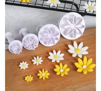 4 pezzi Stampo per taglierina per biscotti fondente con stantuffo per torta in plastica con fiore margherita da sposa, timbro creativo per biscotti che decora cottura di prugne per accessori da cucina