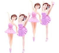 4 Pezzi Statuina Ragazza Ballerina Topper Torta in PVC Bianco | Decorazione per Cupcake e Dolci, Ornamento da Tavolo e Auto, Stile Danza per Feste