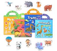 4 Pezzi Stickers Book, Riutilizzabile Impermeabile 3D Attacca e Stacca Adesivi Bambini Animal, Veicoli, Corpo, Dinosaur per Ragazzi Ragazze L'apprendimento Giocattoli Educativo Compleanno