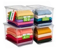 4 Pezzi Storage Box Marea Contenitori Trasparenti Plastica 59L x 4Pz 57x39x36 cm