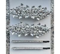 4 Pezzi Strass Clip per Capelli Foglia Matrimonio Spille di Cristallo Bobby Spille Argento Forcina da Sposa Barrette per le Spose Damigelle D'onore Fiore Ragazze (C)