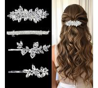 4 Pezzi Strass Clip per Capelli Foglia Matrimonio Spille di Cristallo Bobby Spille Argento Forcina da Sposa Barrette per le Spose Damigelle D'onore Fiore Ragazze (A)