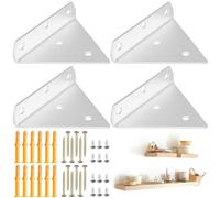 4 Pezzi Supporti per Mensole Triangolare, Staffe per Mensole Nascosto con Viti per Librerie Scaffale di Stoccaggio Mensole Espositive (Bianco)