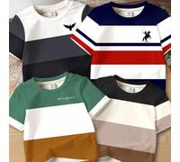 4 pezzi T-shirt a maniche corte casual da bambino con stampe a blocchi di colore classici, motivi cool del cavaliere, motivi minimalisti dell'aquila, adatte per l'estate 6-9M,9-12M,12-18M,18-24M,2-3YB