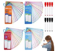 4 Pezzi Tabelline per Bambini Riutilizzabile Schede Flash Matematiche Flashcards Bambini con 8 Pennarelli Cancellabilii per la Scuola a Casa (Addizione, Sottrazione, Moltiplicazione Divisione)