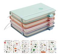 4 Pezzi Taccuino Tascabile A6, Mini Quaderni Quadretti Finta Pelle Portatile con 6 Adesivi, Agendina Piccola Colorato per Bambini Adulti Donne Uomini (A6)
