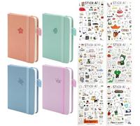 4 Pezzi Taccuino Tascabile A7, Mini Quaderni Quadretti Finta Pelle Portatile con 6 Adesivi, Agendina Piccola Colorato per Bambini Adulti Donne Uomini