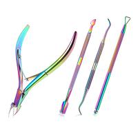 4 Pezzi Taglia Cuticole Professionale,Cuticola Remover e Taglierina,Tronchesino Per Cuticole,con Spingipelle Acciaio Inossidabile Spingi Cuticole,per Mani Manicure Unghia e Pedicure(colore arcobaleno)