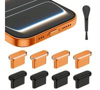 4 pezzi Tappi antipolvere in lega di alluminio + 4 pezzi in silicone per USB-C per iPhone 17 Pro/Pro Max, Galaxy S25 e tutti i dispositivi USB-C, colore arancione cosmico Nero 1 set,Argento 1 set,Aran