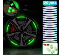 4 pezzi tappi per valvole di pneumatici fluorescenti e 20 pezzi adesivi decorativi riflettenti colorati adatti per auto, camion, SUV, motociclette e biciclette Tagli UnicaCarta tessile