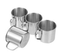 4 Pezzi Tazza in Acciaio Inox 304 con Manico, per Bevande Calde e fredde | Argento, Forma Cilindrica, Bordo Arrotolato, Finitura Liscia, per Campeggio, Scuola, Baita