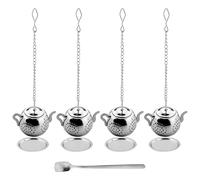 4 pezzi Tè sfuso Set in acciaio inox con gancio a catena allungato e Prendi cucchiaino, Riutilizzabile Teiera Tè sfuso infusore grande,Infusore Tè Rete in Acciaio Colino