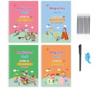4 Pezzi Tedesco Quaderno Magico con Scanalature Confezione, Quaderno per Calligrafia con Penne e Impugnatura, Quaderni Magici Riutilizzabili per Bambini, Quaderni di Esercizi per Bambini