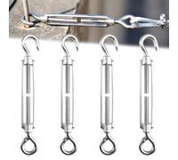 4 Pezzi Tiranti per Filo Acciaio M6 Tenditore Filo Stendibiancheria in Acciaio Inossidabile 304, Tenditore Cavo Acciaio, per Recinzioni Supportos Piantes Tende da Sole, Gancio e Occhio