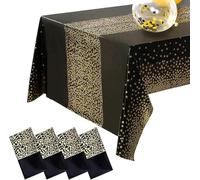 4 Pezzi Tovaglia Compleanno Usa e Getta, Tovaglias Plastificata Rettangolare a Pois Nero e Dorati 137x274cm Tovaglia per Feste, Tovaglia per Natale, Matrimonio, Carnevale, Picnic