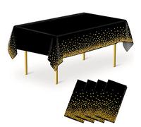 4 Pezzi Tovaglia Usa e Getta, Tovaglie Rettangolare a Pois Nera e Oro per Matrimoni, Natale, Party, Picnic, Compleanno, battesimo (137 x 274 cm)