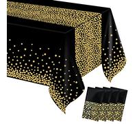 4 Pezzi Tovaglia Usa e Getta, Tovaglie Rettangolare a Pois Nera e Oro per Matrimoni, Natale, Party, Picnic, Compleanno, battesimo (137 x 274 cm)